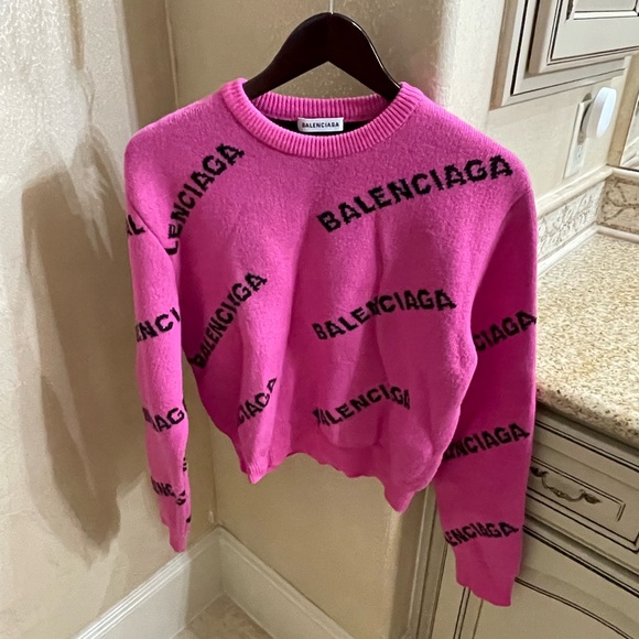 Balenciaga Logo Pink Knit Sweater size 36 - Picture 2 of 4